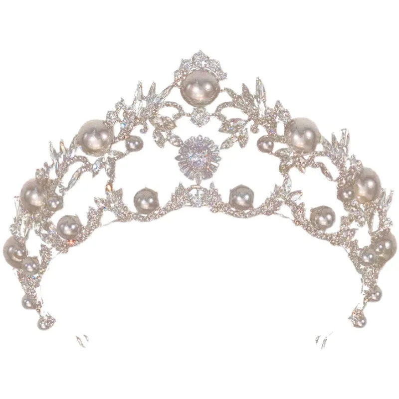 KMVEXO Luxury Rhinestone Pearl Bridal Tiaras Crown Baroque Crystal Pageant Prom Diadem Bride Headbands Wedding Hair Accessories