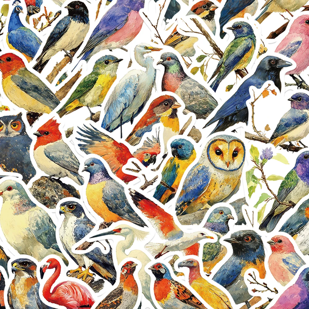 50pcs Colorful Bird Sticker Funny Decal For Phone Luggage Scrapbook Guitar Skateboard Laptop Decorative Sticker Holiday Gift Toy