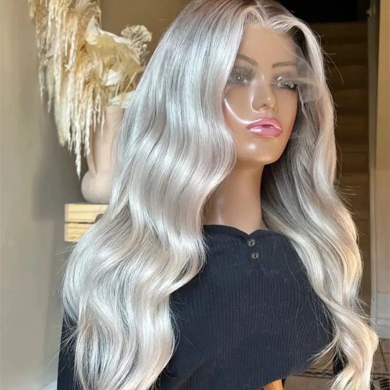 Colored Platinum Ash Blonde White 13X6 Transparent Lace Front Wig Grey Blonde 13X6 Lace Frontal Wig Human Hair For Women Daily