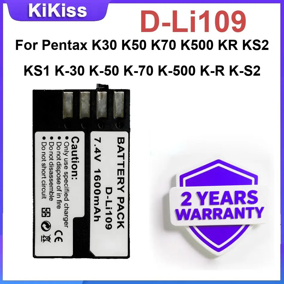 Camera Battery D-Li109 For Pentax K30 K50 K70 K500 KR KS2 KS1 K-30 K-50 K-70 K-500 K-R K-S2 K-S1 High-Performance Batteries