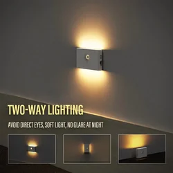 Luz LED de pared con Sensor de movimiento inteligente, luz nocturna inalámbrica con carga USB, 3 modos, para dormitorio, pasillo, armario