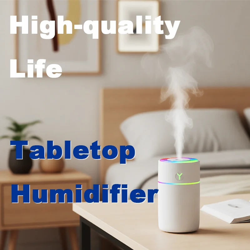 مرطب هواء صغير بالموجات فوق الصوتية USB قابل لإعادة الشحن ملون LED ضوء بخاخ رذاذ بارد هادئ محمول لسطح المكتب وغرفة النوم والمنزل