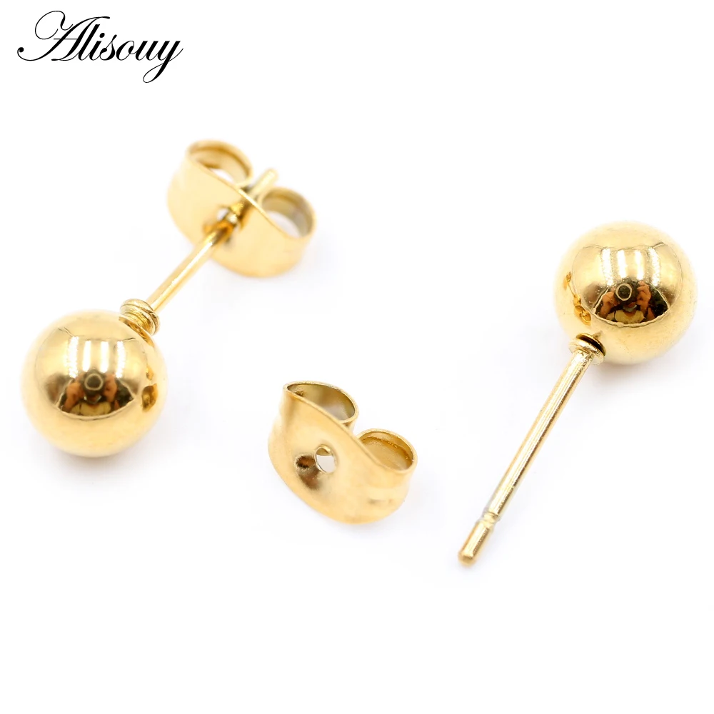 Alisouy 1 pair Unisex Stainless STEEL PLAIN Round BALL EAR STUDS Upper Ear Stud Earrings 3 -8mm Piercing Jewelry