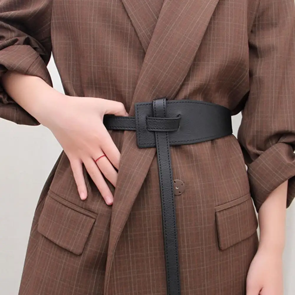 Sabuk kulit imitasi wanita, tahan lama gaya Korea modis, sabuk kulit imitasi bentuk tidak beraturan untuk setelan