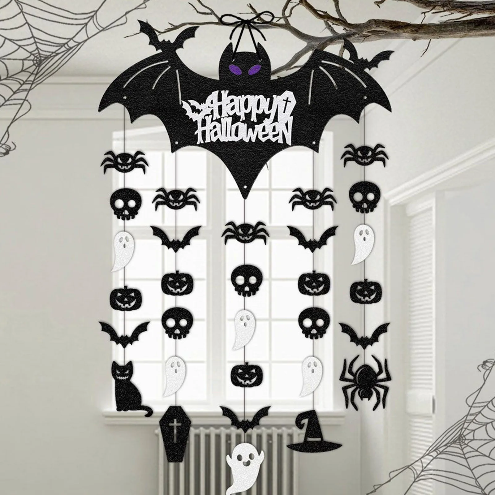 Halloween Feather Door Hanging Decor Spooky Party Front Door Decoration Gothic Holiday Home Accent Unique Seasonal Wall Hanging