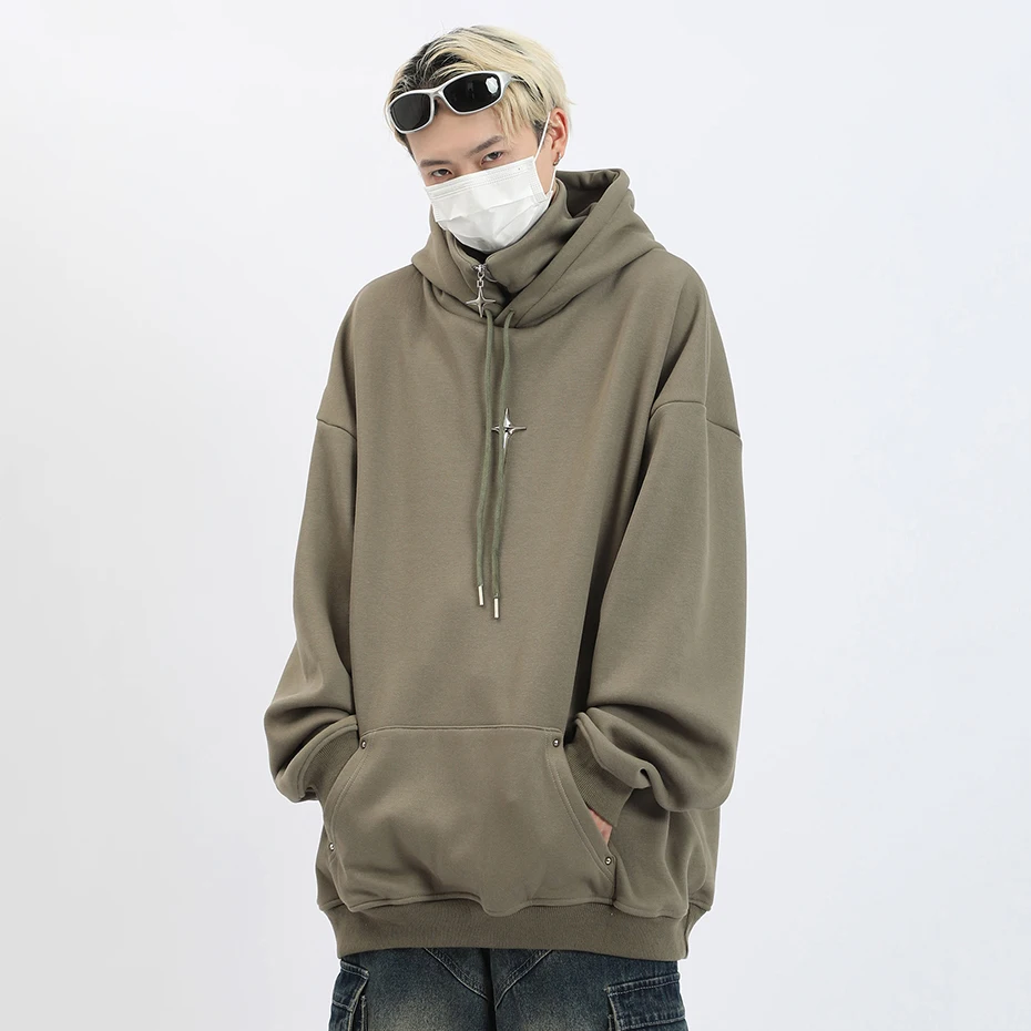 Y2K Harajuku Hoodie Oversized Hooded Sweatshirts Zipper High Neck Techwear Hoodies Unisex Fashion Casual Pullovers Streetwear