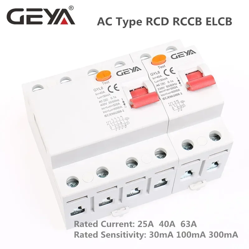 VERKOOP GEYA GYL8 AC Type RCD ELCB RCCB Din Rail Aardlekschakelaar 25A 40A 63A CE CB Goedgekeurd