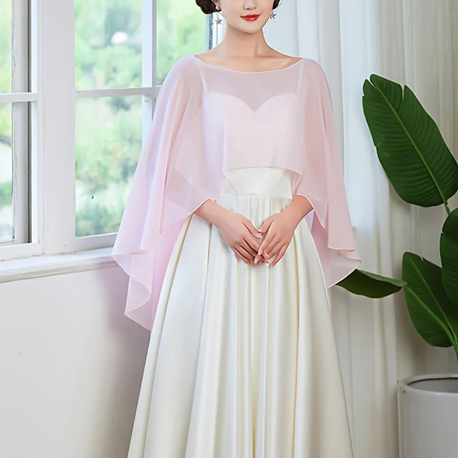 Short-sleeved pullover solid chiffon poncho round neck thin loose breathable sun protection shawl