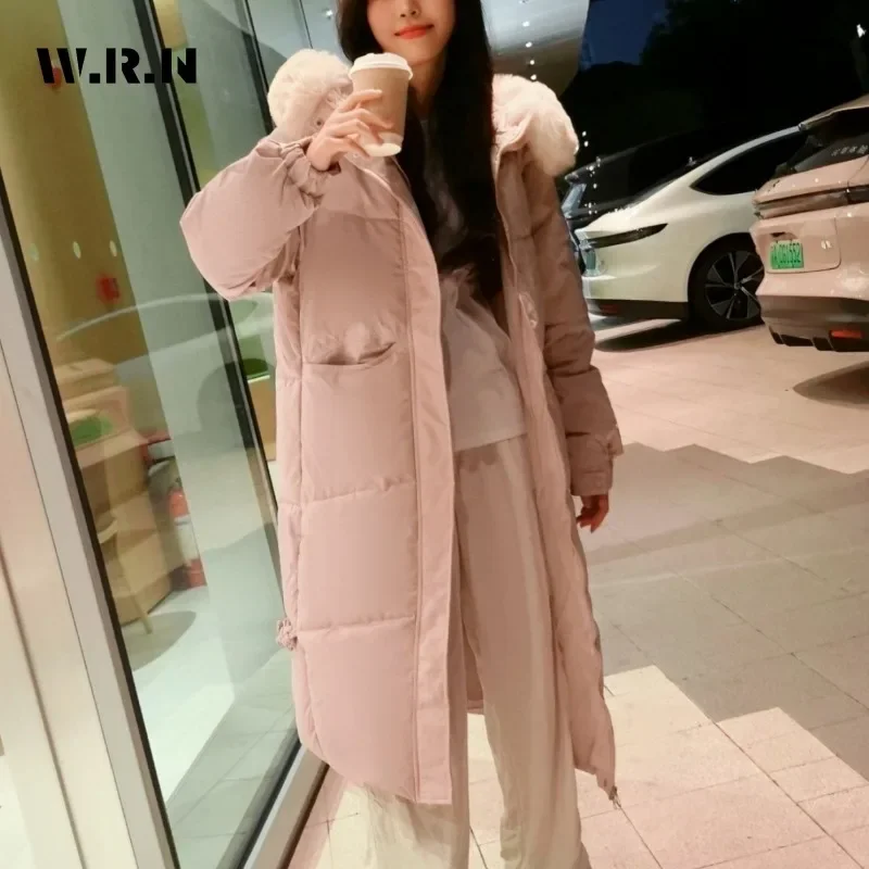 Women's Casual Solid Long Sleeve Pockets Tassels Maxi X-Long Parkas Jacket 2024 Winter Sweet Single Breasted Warm Hooded Coat