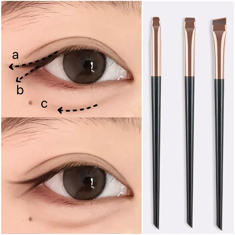 3Pcs/Set Makeup Brush:Sickle-Shaped Eyeliner Brush, Fine Angled Eyebrow Brush, Eyeliner Brush, Ultra-Fine Eyeshadow Brush