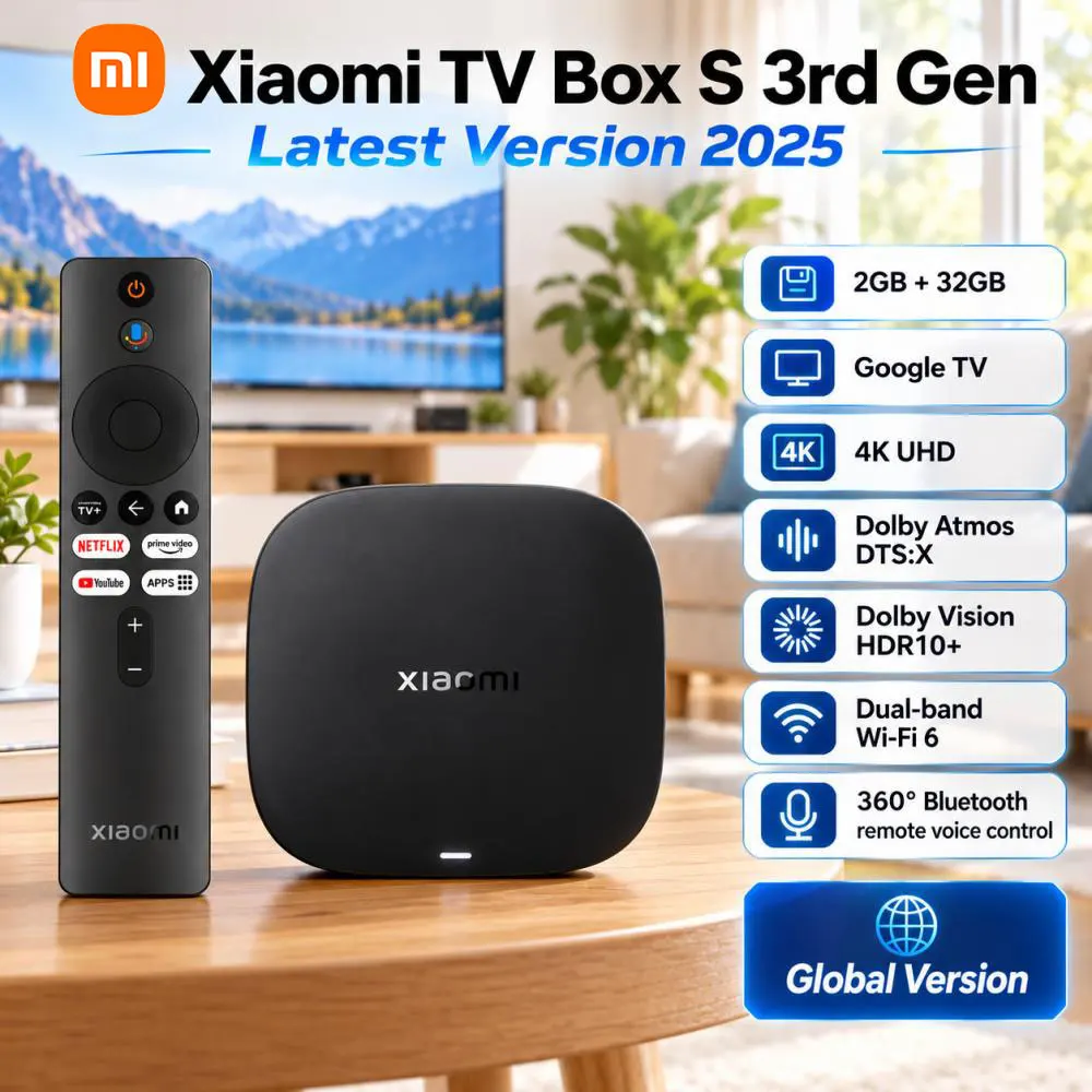 Xiaomi TV Box S 3e generatie, Android Smart TV Box mediaspeler, 4K Ultra HD WIFI 6 Google TV, Dolby Vision HDR10+ Google Assistent
