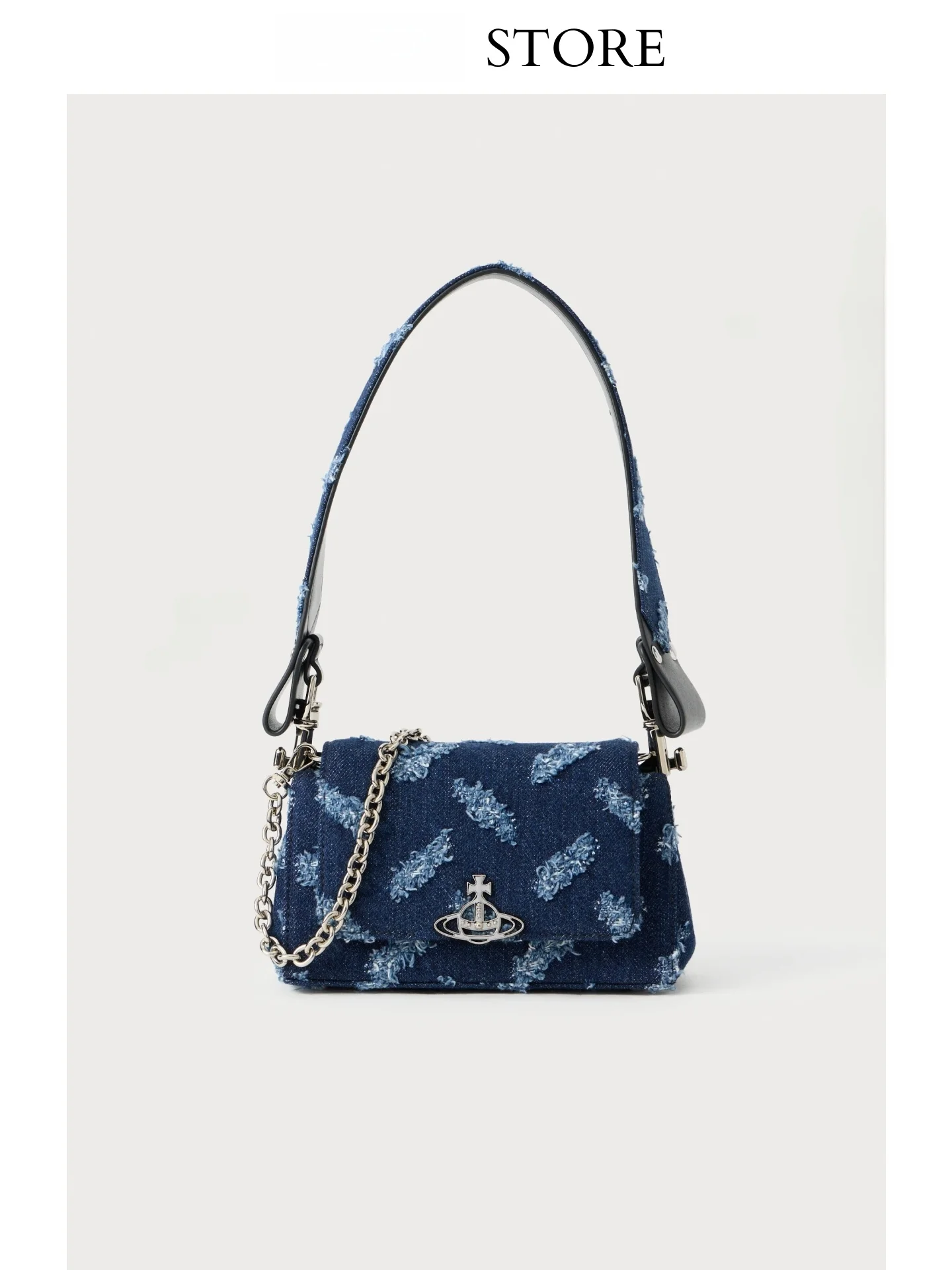 Hazel Retro Denim Embroidered Chain  Crossbody Women's Bag Fashionable Versatile Shoulder Bag Underarm Bag