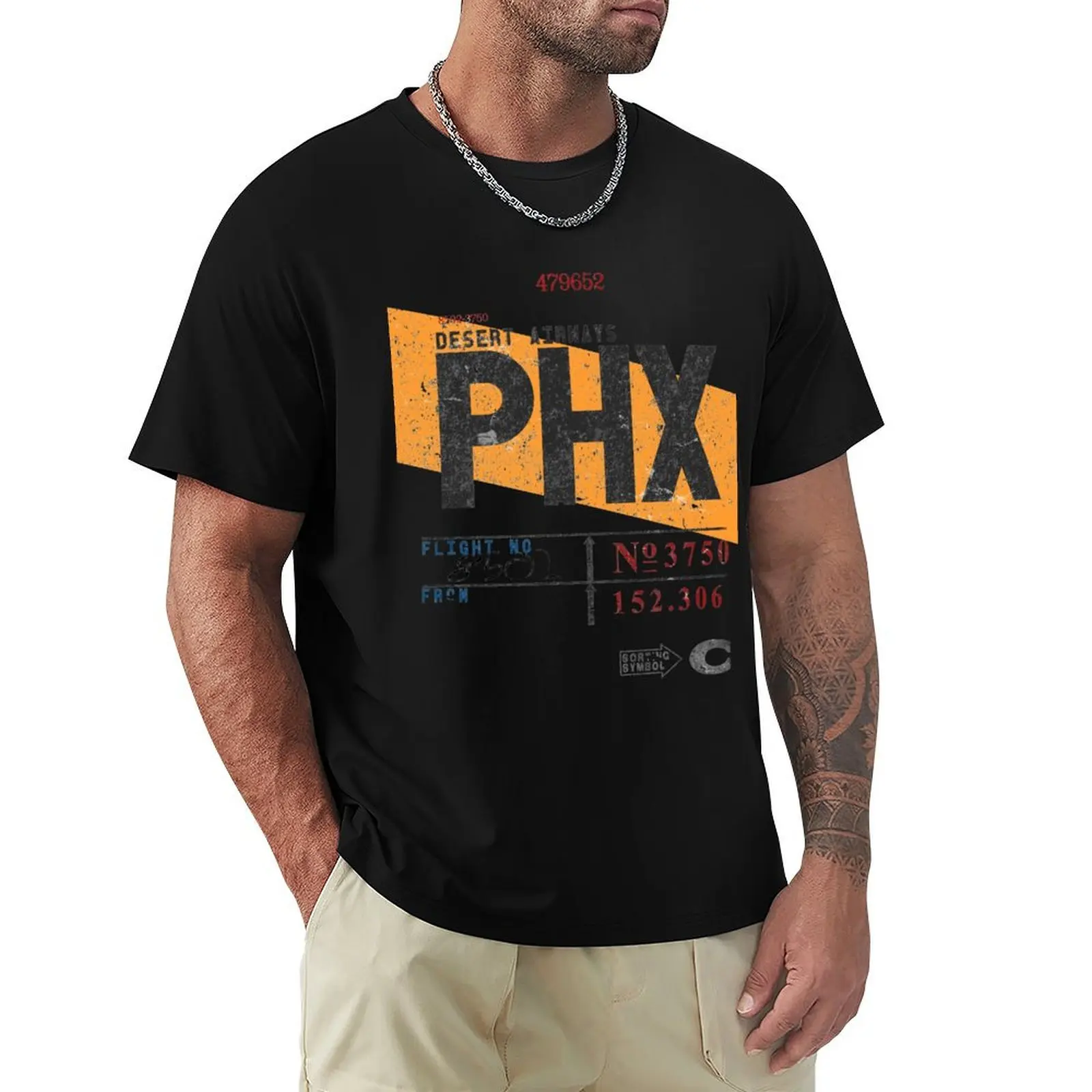 PHX Phoenix Sky Harbor Int'l Airport Vintage Airline Tag Tee T-Shirt Casual Fashion Print Tee Top