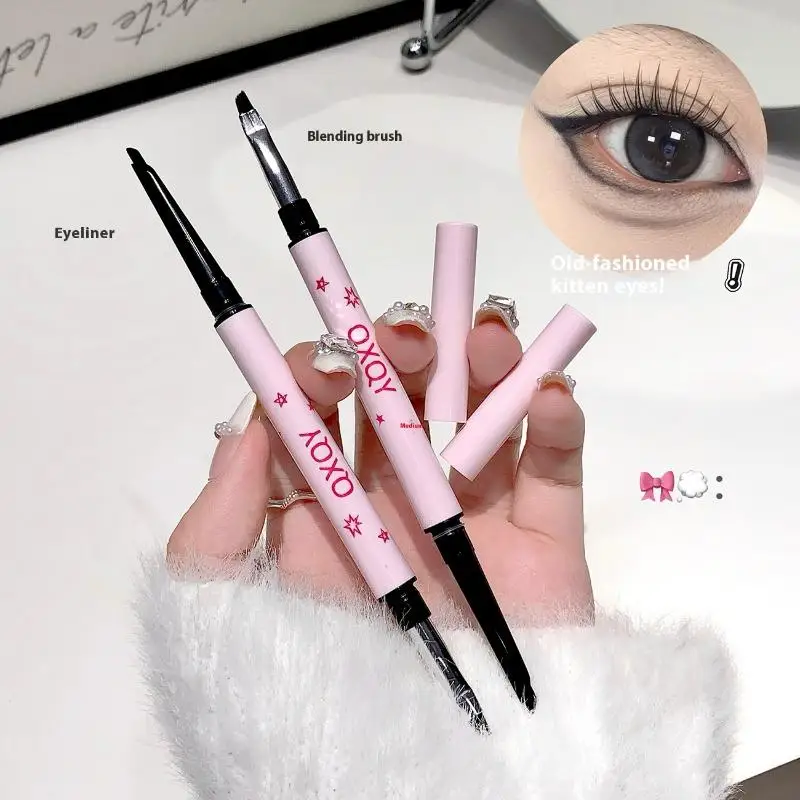 Double HEAD ปากกาอายไลเนอร์ 2 In 1 NATURAL Matte โกหก Silkworm Eye Liner เจลดินสอยาวนานสีดําสีน้ําตาลแต่งหน้าเครื่องสําอางค์เครื่องมือ