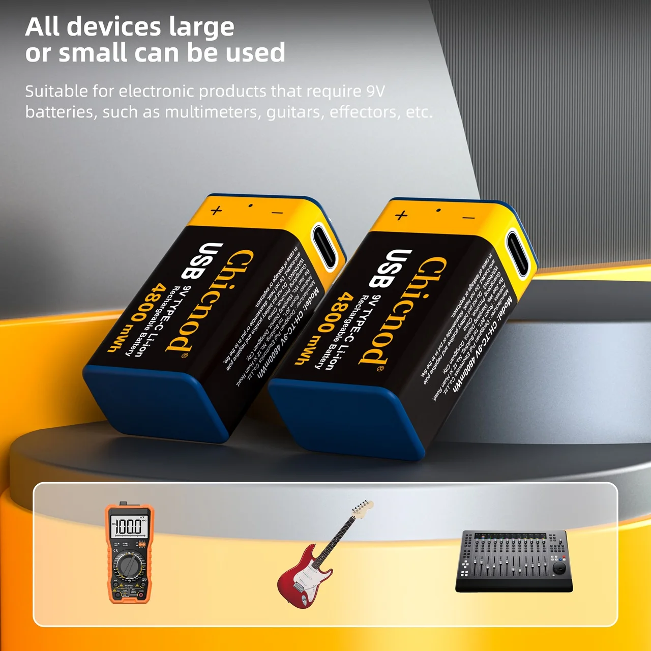 Akumulator litowy Chicnod 9V 4800mWh z ładowarką USB typu C, wbudowana ładowarka do pedałów gitarowych i multimetrów — zdjęcie produktu 6