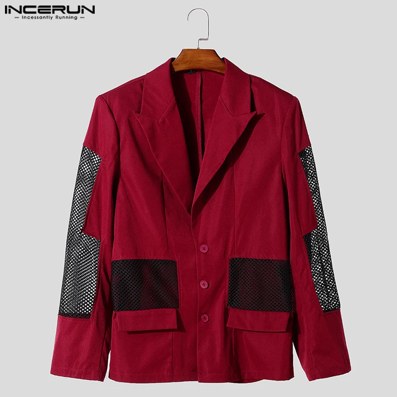 

Handsom Blazer INCERUN Men's Sexy Stylish Patchwork Fashion Leisure Suit Coat Casual Streetwear Hollowed Long Sleeved Blazer Men