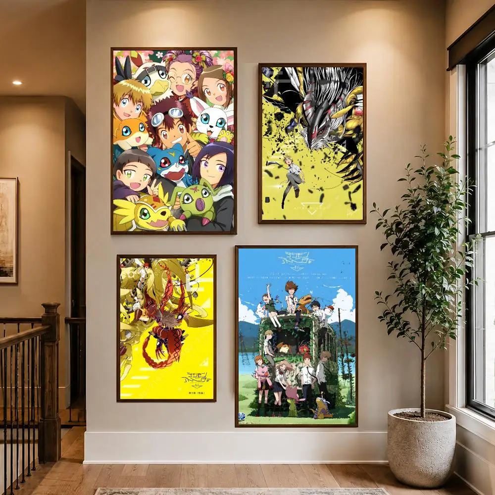 Anime D-Digimon Poster HD Waterproof PP Self-Adhesive Removable Wall Art Poster for Bedroom Cafe Gym Home Decor Gift