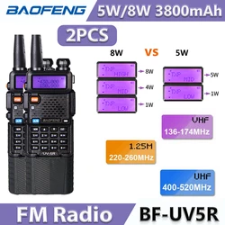 2 pièces Baofeng UV-5R 5W8W radio amateur 136-174 & 400-520MHz touristes bande 3800mAh batterie 128 canaux transcsec portable