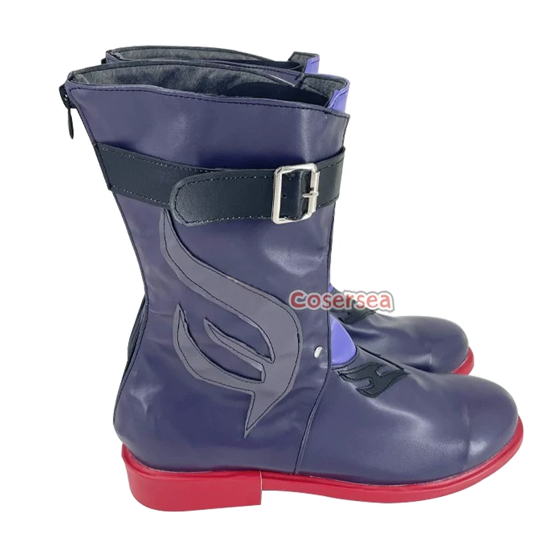 Cosersea Moze Cosplay Shoes Game Honkai: Star Rail Moze Flat Heel Men Shoes Halloween Blue PU Leather Male Cos Cosplay Boot