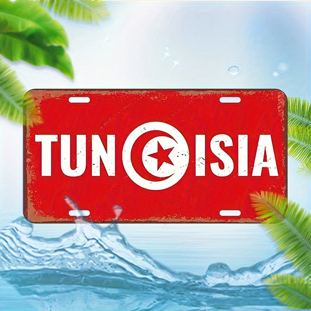 Tunisia License Plate Sign - Retro Aluminum Wall Decor for Home, Garage, Cafe, Restaurant, Bar Frameless  Printed Poster with R