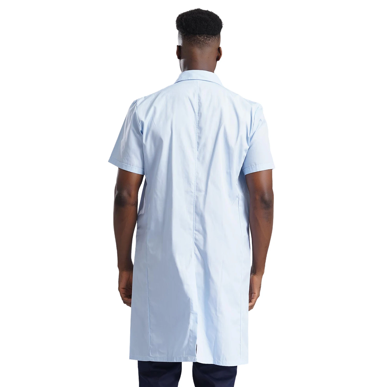 Mens Short Sleeve Pockets Button-up Scrub Coat Professional Long Lab Coat Lapel Collar Healthcare Medical Scrub Zone Workwear