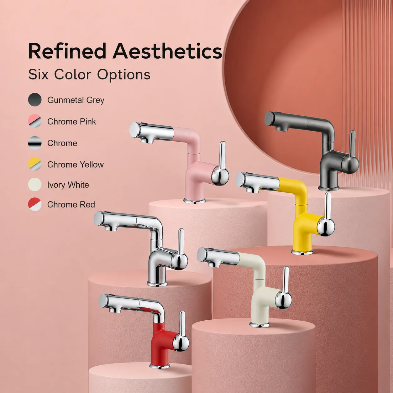 Pull Out Bathroom Basin Faucet 360 Swivel Cream White Sink Mixer Tap 3 Modes Hot Cold Water Crane for Washbasin Vanity