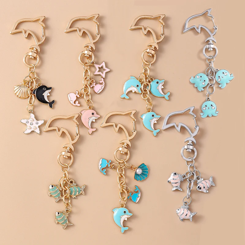 Aihua encantador Y2K verano playa océano pez dorado calamar ballena delfín llavero para mujeres llaveros bolso colgante regalos de recuerdo