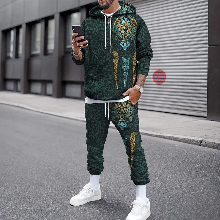 Paint Splatter Print, Men\'s 2Pcs Outfits, Casual Hoodies Long Sleeve Sweatshirt And Sweatpants Joggers Set For Winter Fall