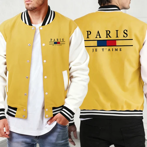 Imagen 1 del producto Chaquetas nuevas con estampado de París Je T'Aime, ropa deportiva Unisex con bolsillo a la moda, uniforme de béisbol clásico de otoño, ropa holgada de calle para hombre