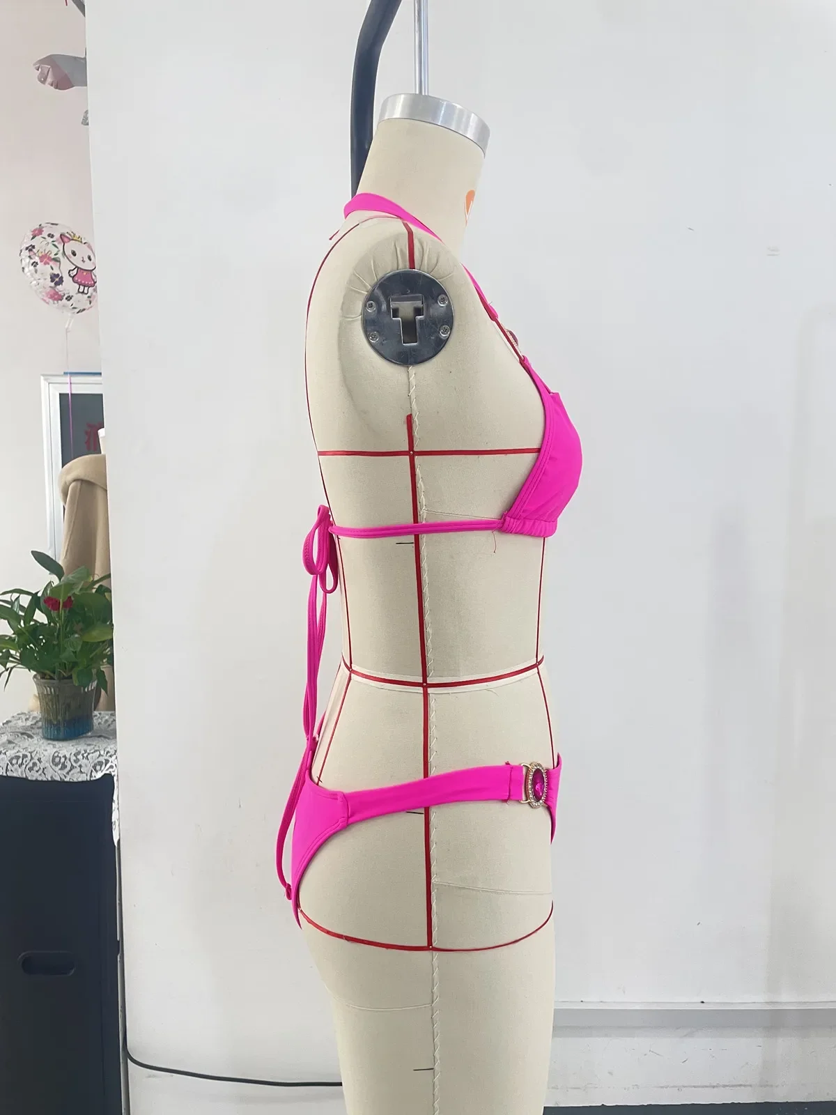 Luxury Rhinestone Bikini 2025 Women Sexy Hot Pink Push Up Diamond Thong Swimsuit Brazilian Cut Out Bathing Suit Micro Swimwear