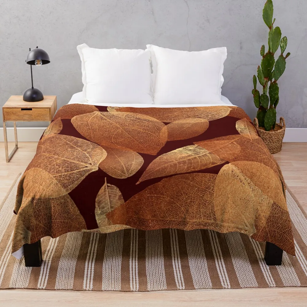 

Gold lace leaves on brown Throw Blanket Decoratives Blankets For Sofas Blankets