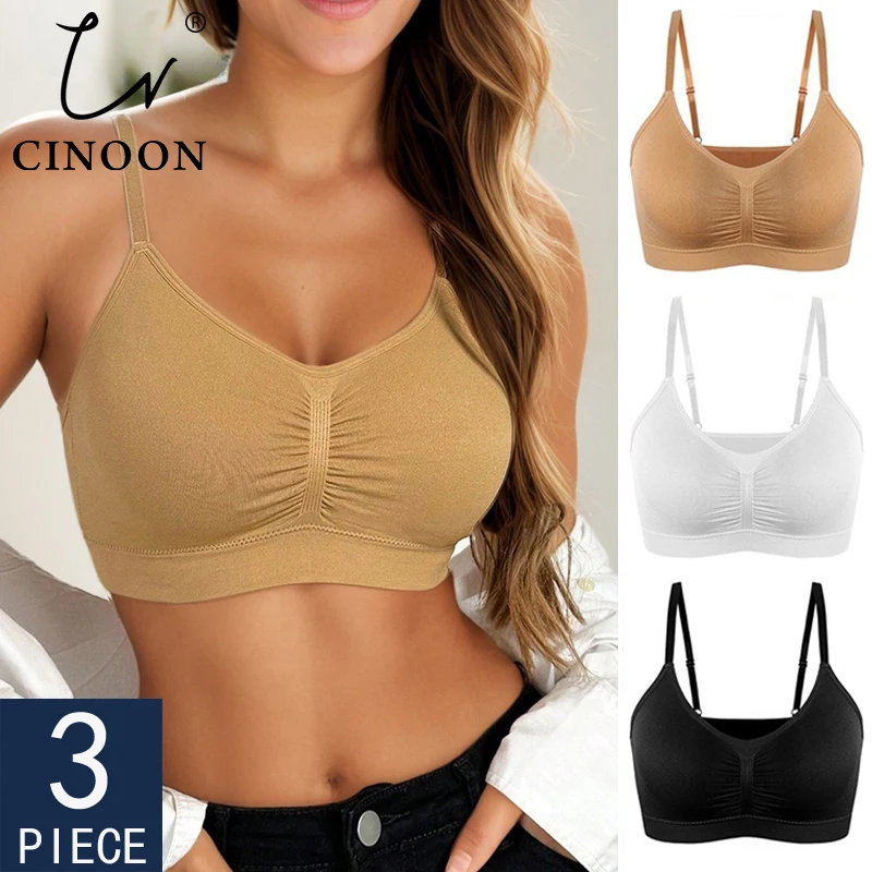 CINOON 3PCS Women Wire Free Brassiere Bra Breathable Bralette Comfortable Sleep Bra Running Fitness Top High Quality Sport Top