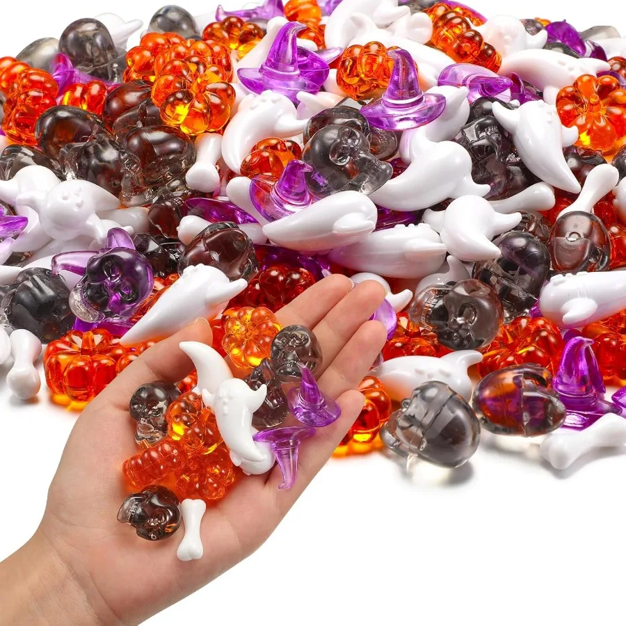 

120 Pcs Mini Acrylic Pumpkin Small Witch Hats Skull Head Skeleton Bones Cute Ghost Orments Mini Acrylic Halloween Party Vase Fi