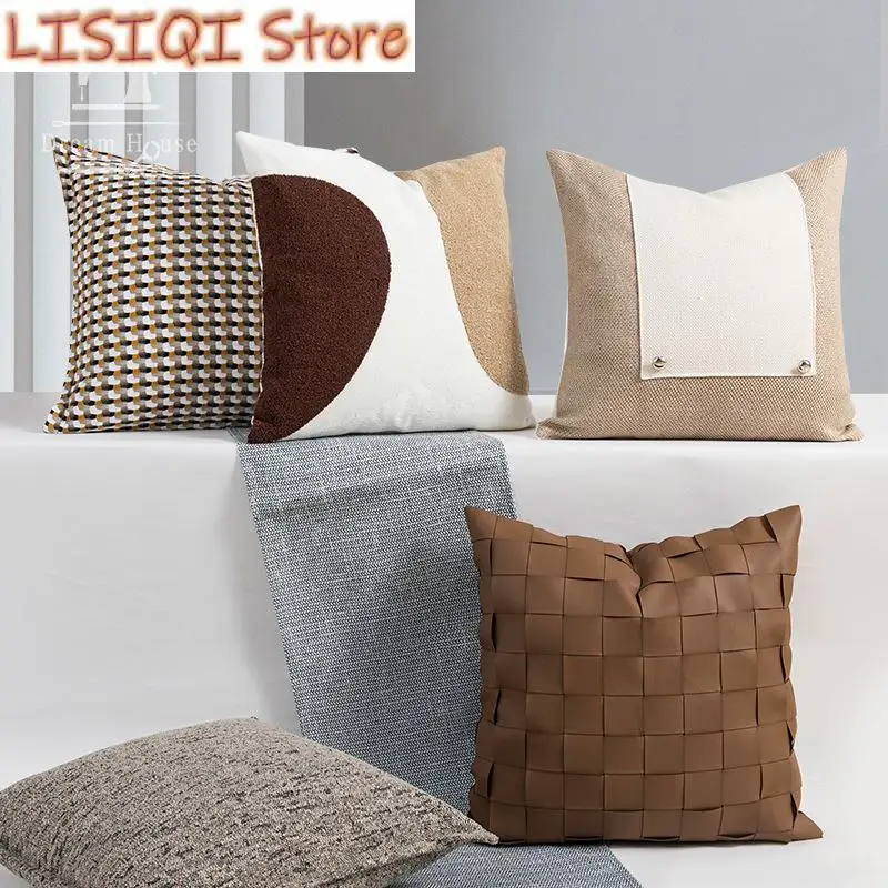 

Nordic Knitted Leather Pillow Home Decor Pillow Cushion Cover Decorative Pillow Case Living Room Decoration Pillows 45x45cm