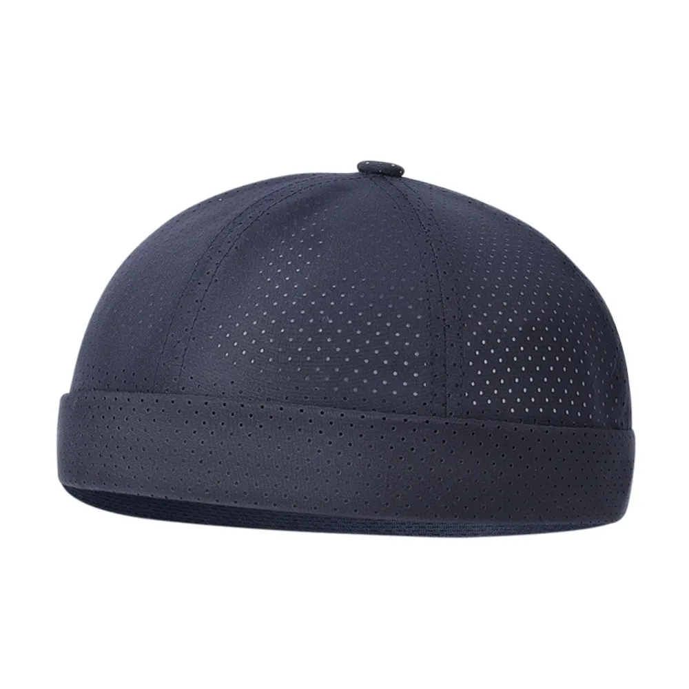 Casual Retro Brimless Docker Cap Adjustable Quick Drying Mesh Hat Breathable Solid Color Melon Skin Caps Unisex