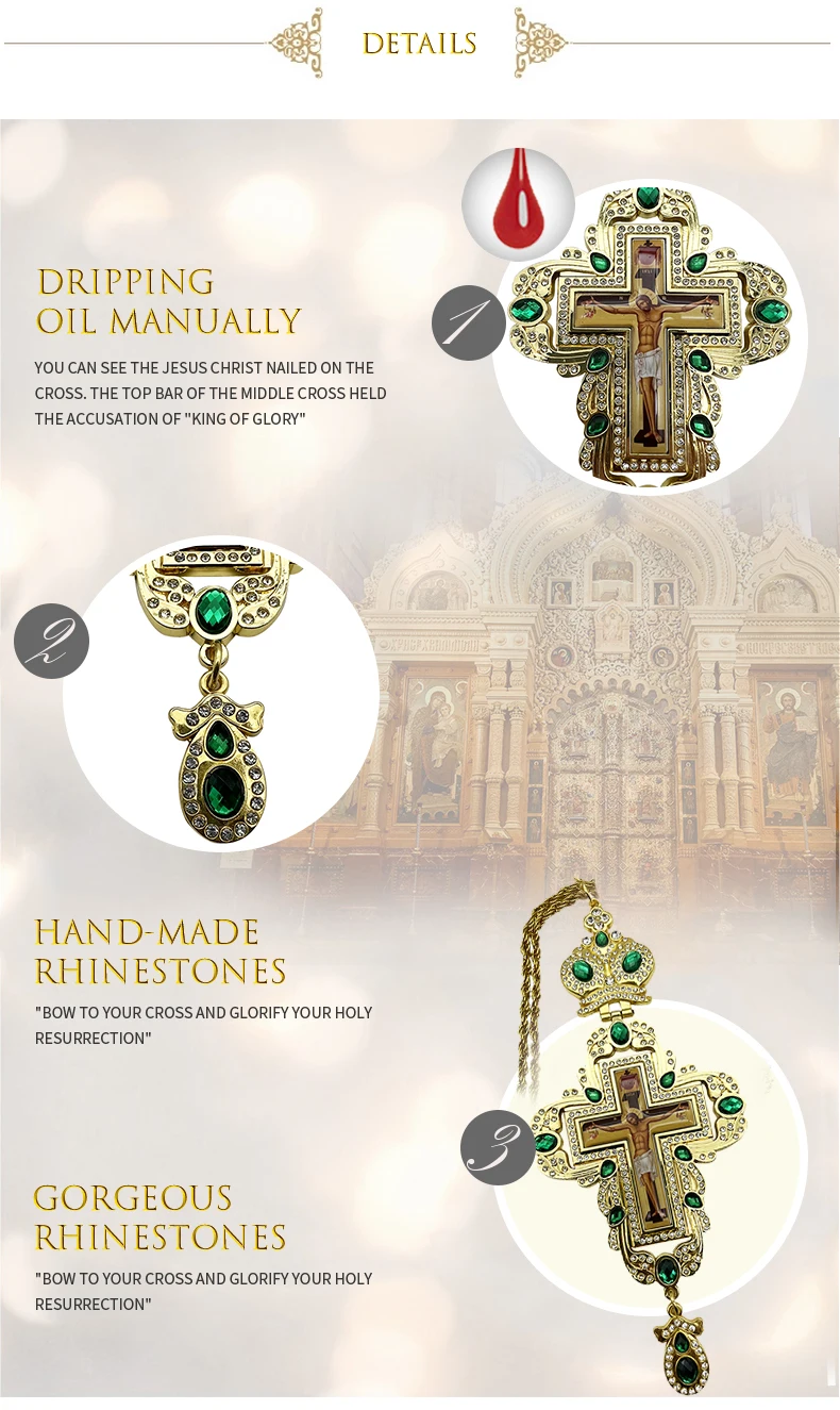 HTISOK Orthodoxes Brustkreuz Jesus-Kruzifix Kreuzgoldanhänger Kreuzkette Religiöser Schmuck крест кулон – Detail 3
