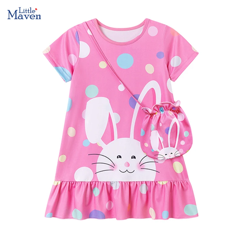 

Little maven 2025 Summer Children's Clothing Girl Party Dress Baby Girl Cartoon Rabbit Print Cute Princess Dresses Birthday Gift