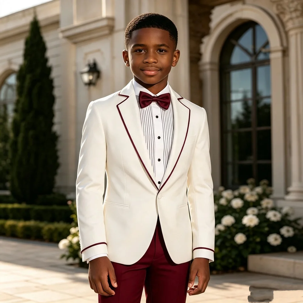 Ivory Wedding Suits for Boy with Piping Details 2 Pieces Child Tuxedo Slim Fit Kids Suit Separates for Party Prom Banquet 2026