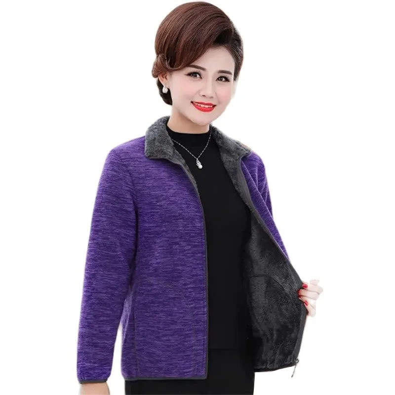 

2022 New Autumn Winter Jacket Stand Collar Add Velvet Warm Sweatshirt Hoodie Thick Coat Middle-Aged Elderly Women's Outerwear