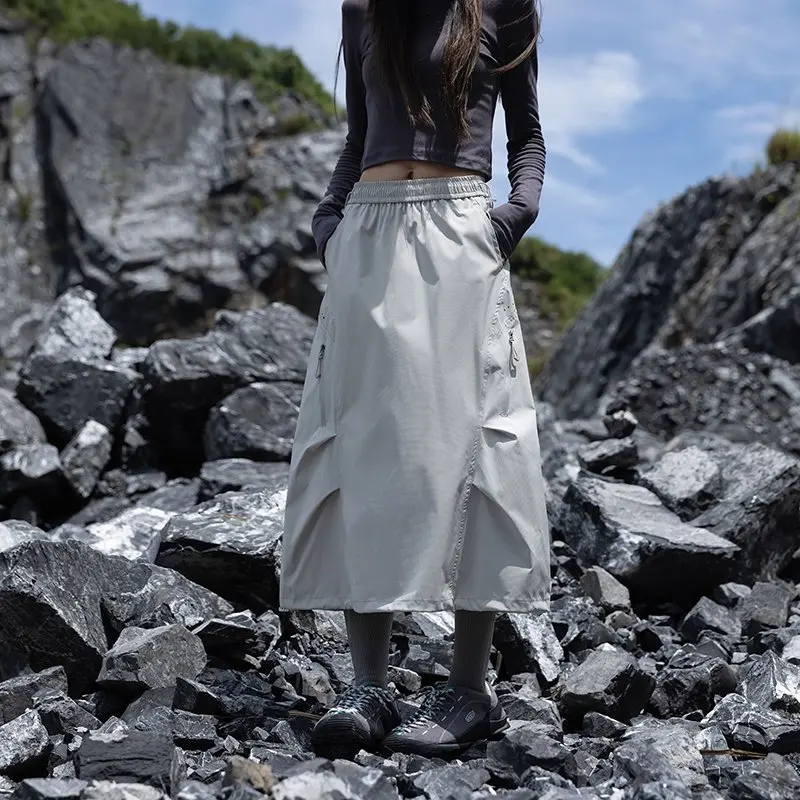 Outdoor Hiking Quick Dry Waterproof Drawstring Cargo Skirt Women City Walk Streetwear Girl Loose Casual Sport Y2k Track Skirts