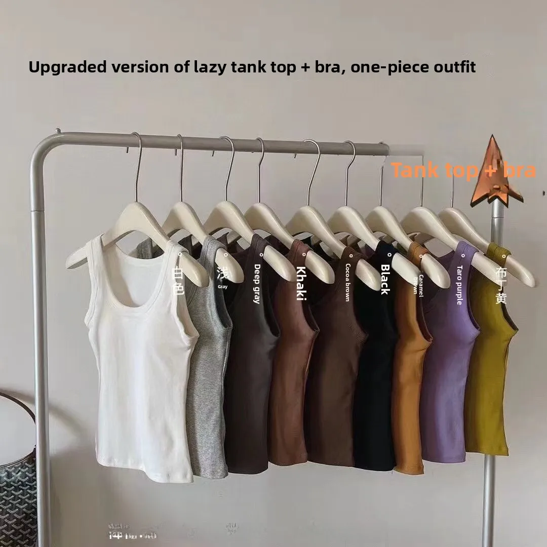 Nine-Color Strap Vest Women's Slimming Fashionable Top with Chest Pad Fixed Halter Neck Design Short Style Cotton Blend
