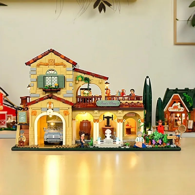 Vineyard Assembled Building Blocks Kawaii Farm Street View Toy Model Desktop Large House Ornaments Children's Holiday Gifts