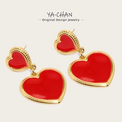 YACHAN Red Enamel Heart Stainless Steel Drop Earrings for Women Chic 18K Gold Plated Dangle Earring Waterproof Jewelry