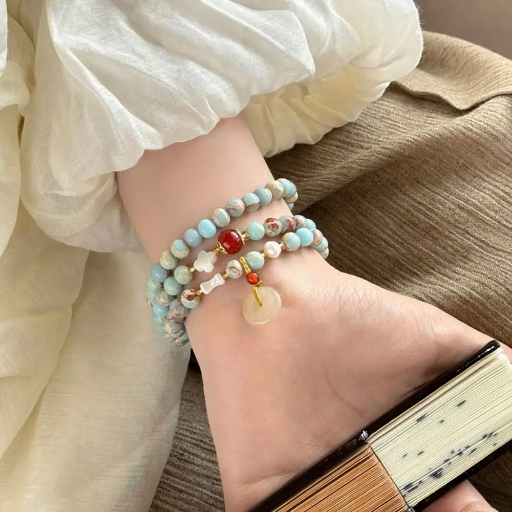 Fashion Neo-Chinese Style Beaded Bracelet Smudge Pink Crystal Bracelet Multilayer Unique Hanfu Style Necklace Daily Wear