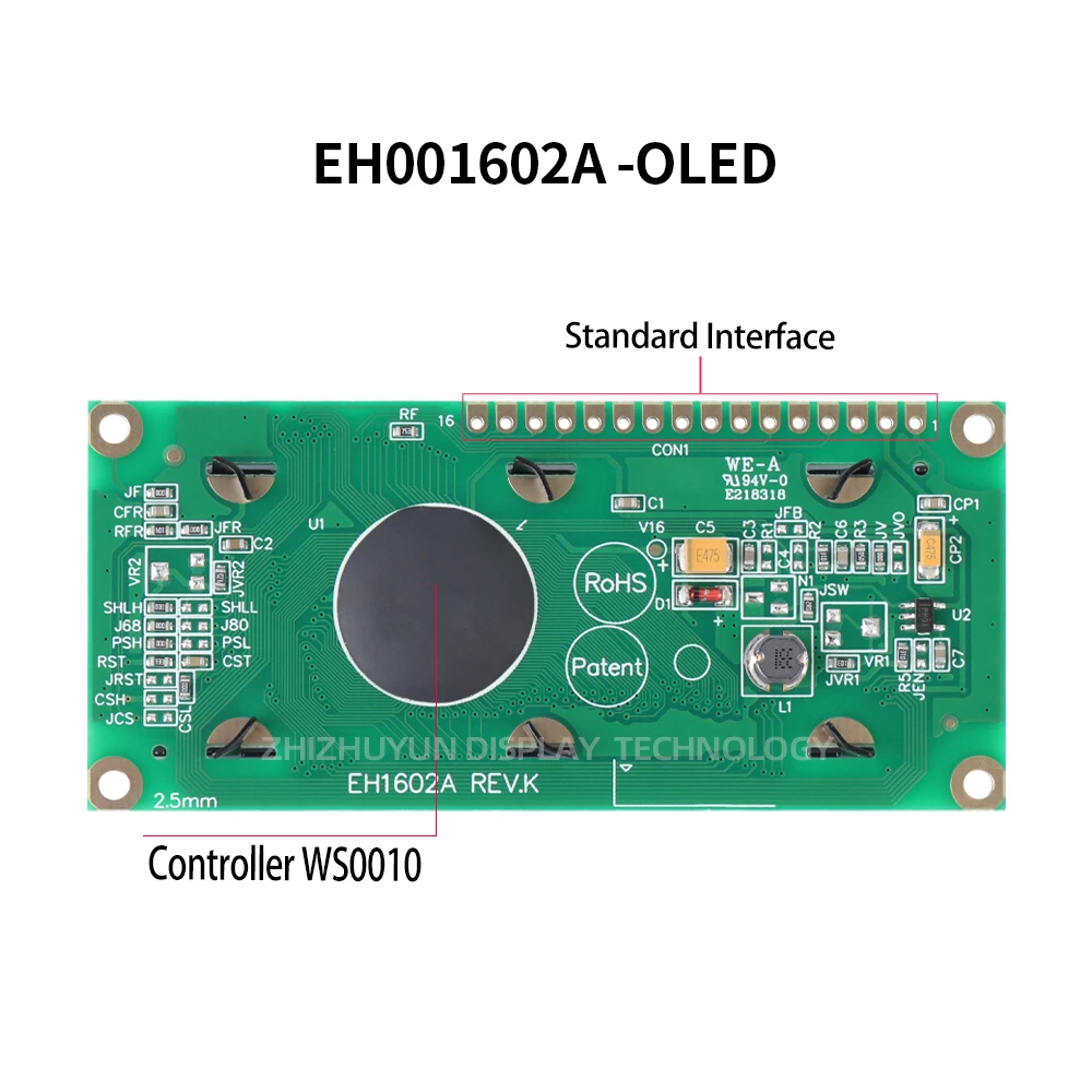 Imagem -02 - Módulo Lcd Tela de Exibição Carta Verde Temperatura de Trabalho Tela de Exibição Oled Lcm Filme Preto 16*2 Caracteres40 Mais 80 Eh1602a