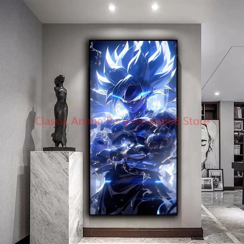 DragonBall Hanging Painting Sun Wukong Super Saiyan Super Blue Free Extreme Art White God Anime Esports Room Decoration Painting