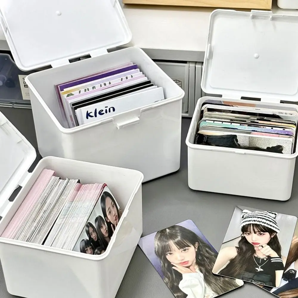 White Kpop Photocard Storage Box Idol Cards Photos Collection Box Jewelry Container ID Card Organizer Desktop Decor Supplies