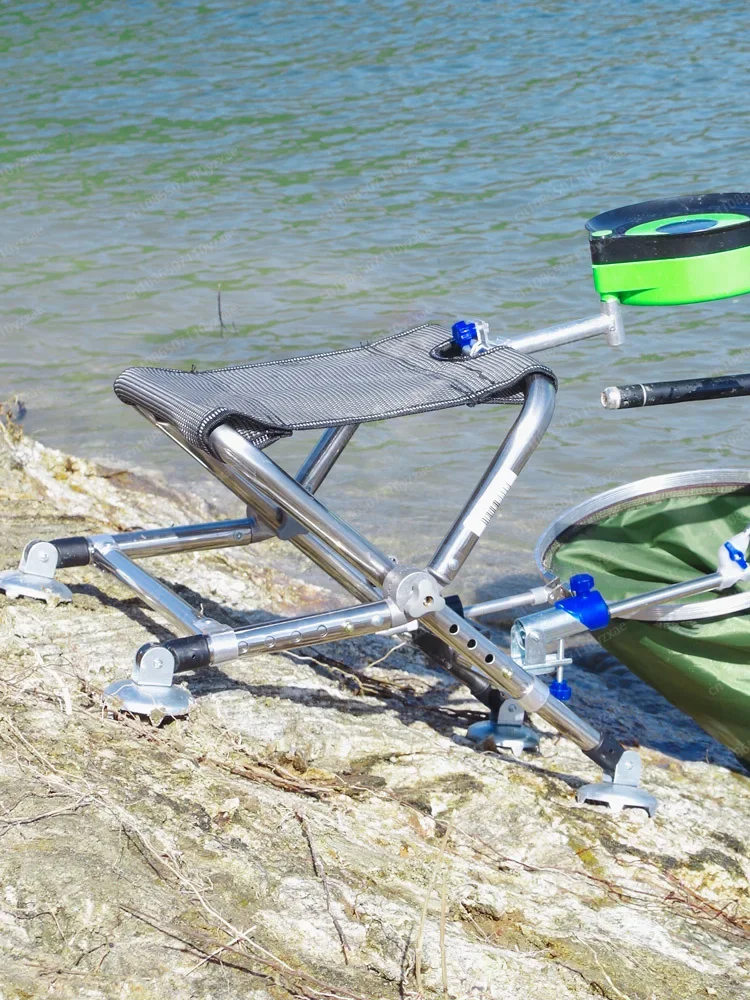 Multifuncional cadeira de aço inoxidável Pesca, All-Terrain cadeira dobrável, cadeira de pesca selvagem portátil, leve assento Stool