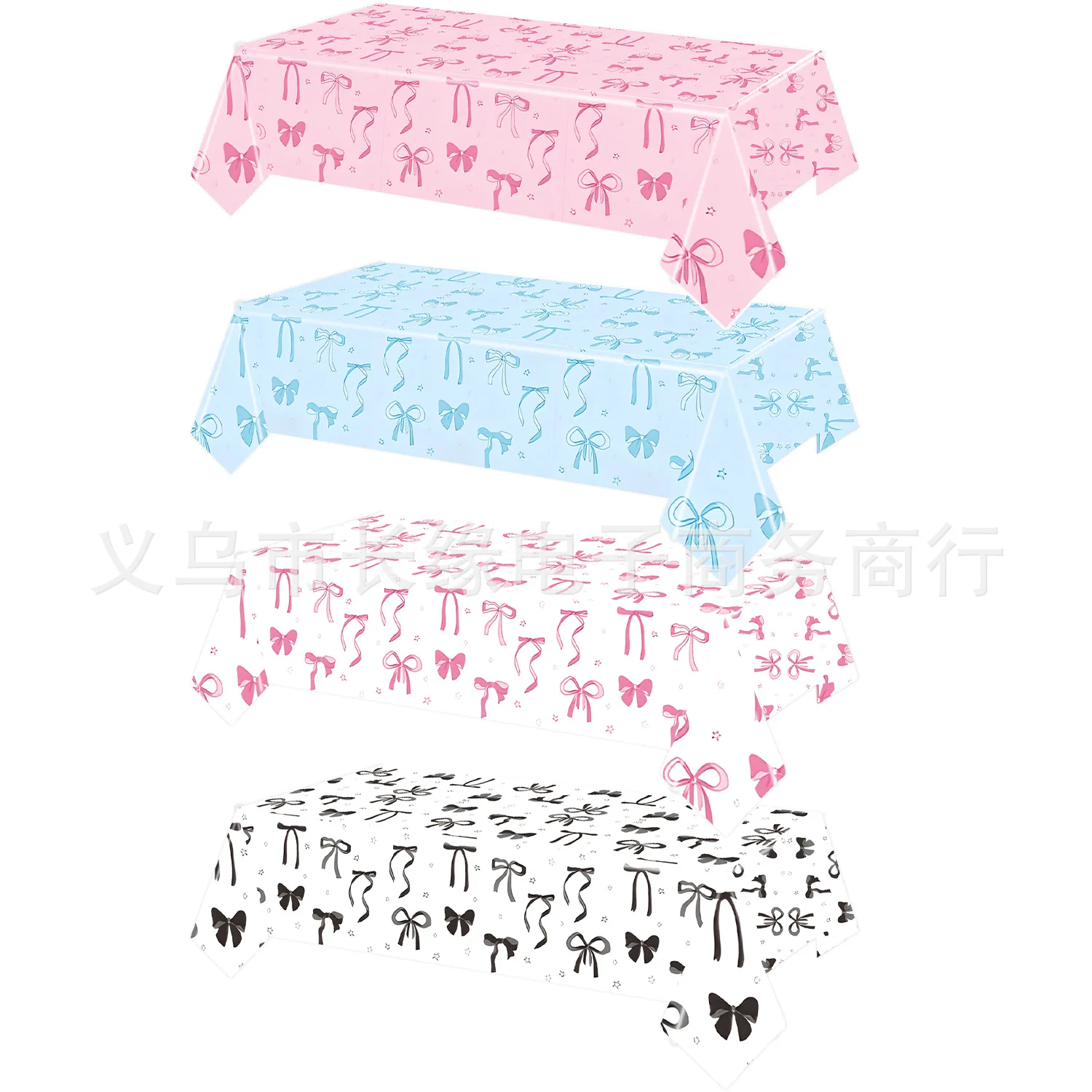 1Pcs Bow Print Disposable Tablecloth, Pink/Blue/Black Coquette Style Table Cover for Birthday Party & Baby Shower Decor