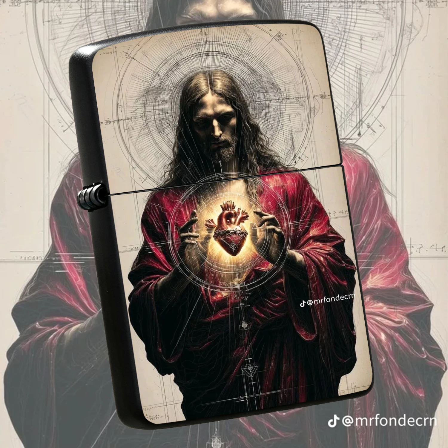 Vintage Jesus Sacred Heart Themed  Wear-resistant Full Sturdy Body Exquisite Religious Belief Collectible Decor PORTABLE Pocket Ideal Festive Gift for Men Daily Outdoor Use A fun and humorous lighter